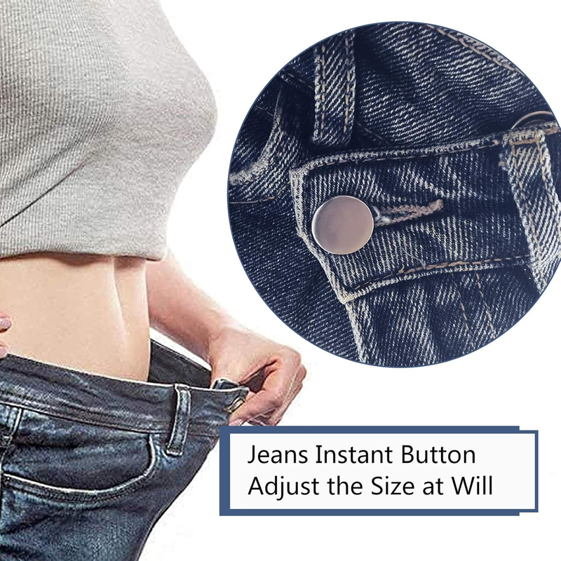 12 Sets Button Pins for Jeans, No Sew Jean Buttons Replacement,Removable Adjusta