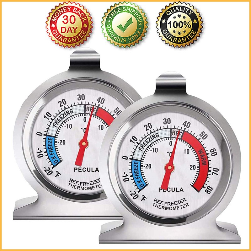 2-PCS REFRIGERATOR THERMOMETER Fridge Freezer Cooler Analog Large Dial Indicator