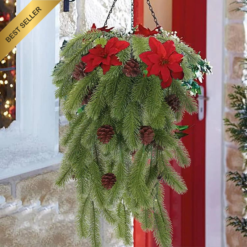 2 Pcs Hanging Artificial Norfolk Pine Branches Cones Wall Decor