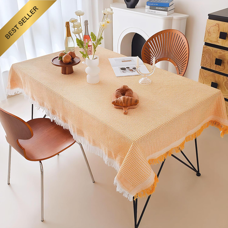 Rectangle Tablecloth for Dining Table, Cotton Table Cover with Tassels for Outdo