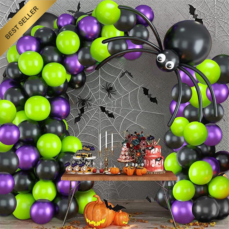 Halloween Balloon Garland Arch Kit 84Pcs Black Purple Green Spider Party Decor