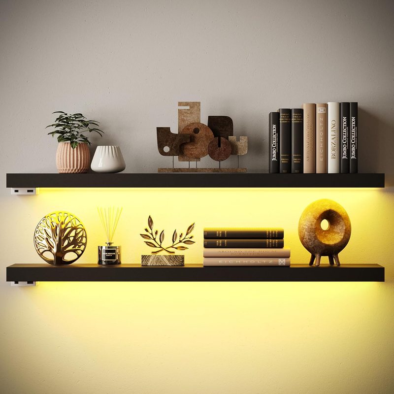 Black Floating Shelves with LED, 31