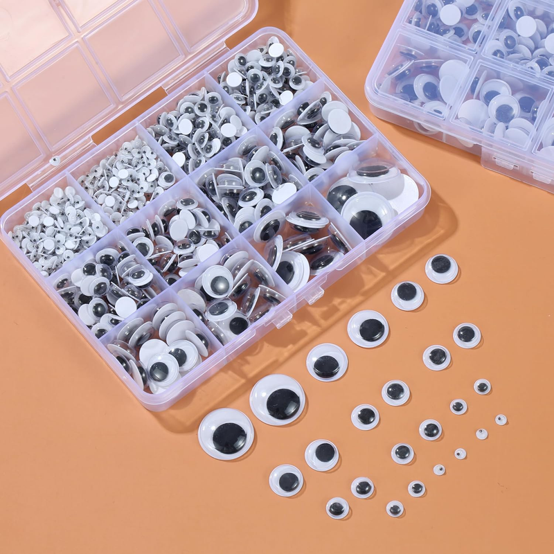 764pcs Wiggle Googly Eyes, Black Googly Eyes Self Adhesive, 4mm 6mm 8mm 10mm 12m