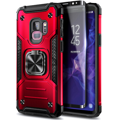 For Samsung Galaxy S9/S9 Plus Case Ring Stand Phone Cover with Screen Protector
