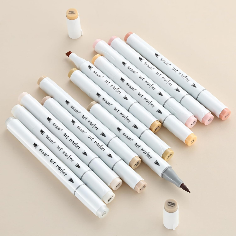 Alcohol Markers Set - 12 Light Skin Colors Dual Tip Alcohol Based Mark