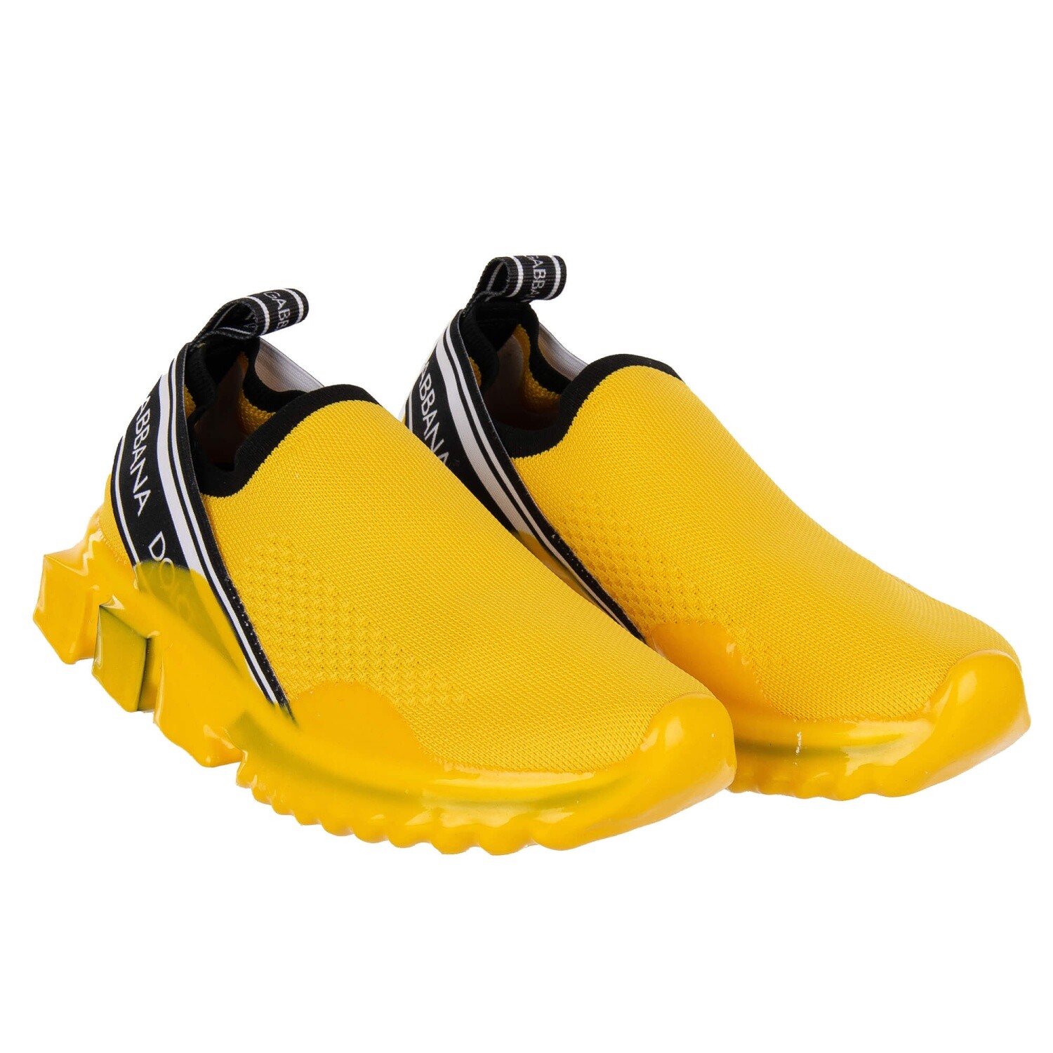 Pre-owned Dolce & Gabbana Slip-on Sneaker Shoes Sorrento Logo Stripes Yellow Black 09399