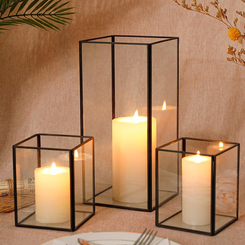 Hurricane Candle Holder Set of 3 Crystal Glass Candle Holders for Table Centerpi