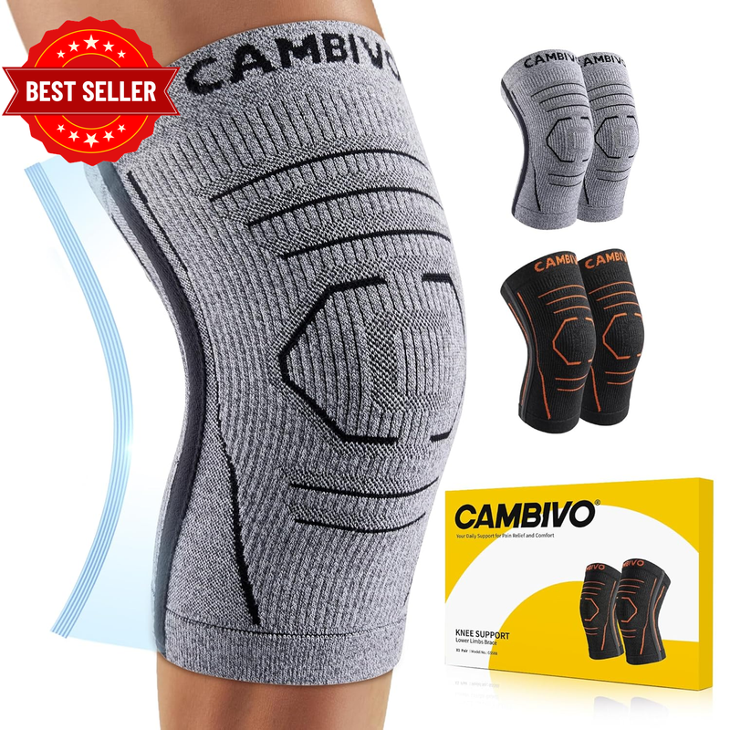 Knee Brace for Women and Men with Side Stabilizer 2 Pack, Lightweight Knee Compr