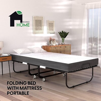 EconoHome Folding Bed Frame 75x31 Cot Size with 5in Memory Foam Mattress