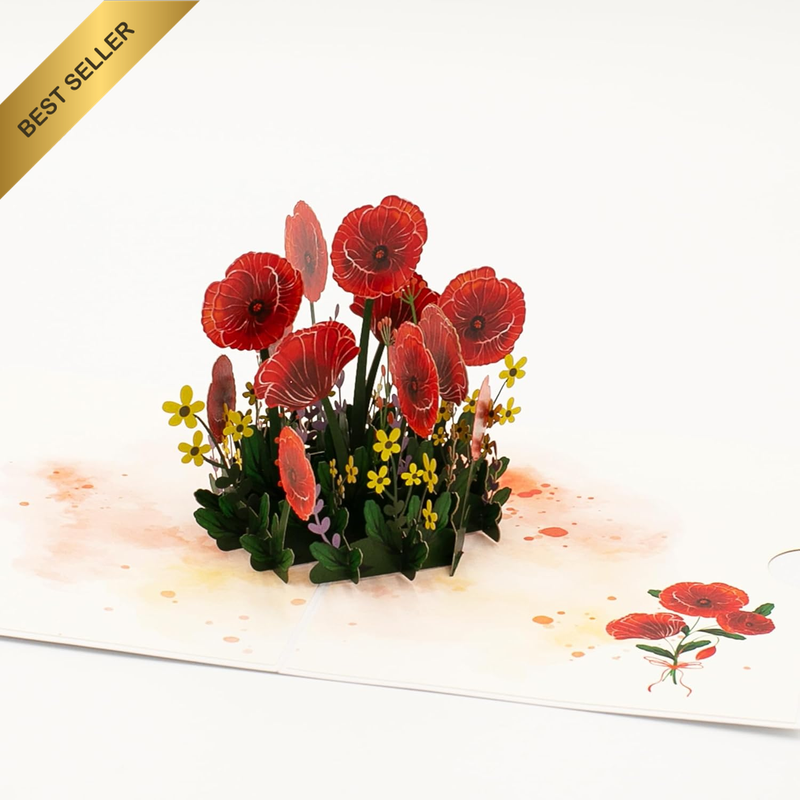 Joyful Red Poppy 3D Pop up Card, Handmade Floral Greeting Card, Pop up Cards Aus