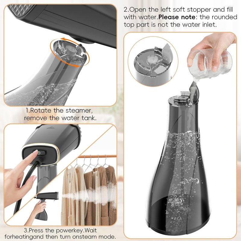 Steamer for Clothes, 1300W Handheld Garment Steamer Iron with Fabric Brush, 380m