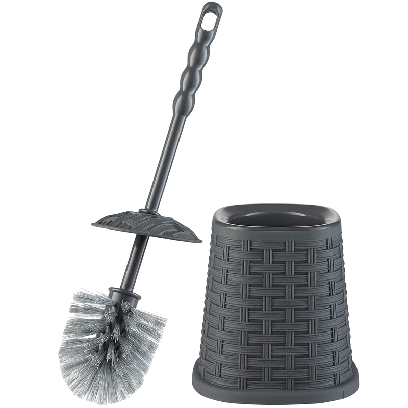 Wicker Style Toilet Bowl Brush and Holder (Onyx Grey), Durable Toilet Brush to Clean Bowl