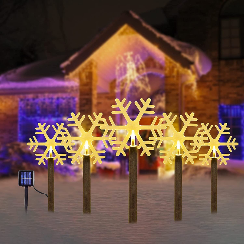 Outdoor Solar Garden Lights, 5 Pack Snowflake Christmas Decorations, Waterproof