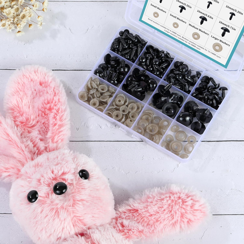 260PCS Plastic Safety Eyes with Washers, 6-18 mm, 8 Sizes Safety Eyes for Croche