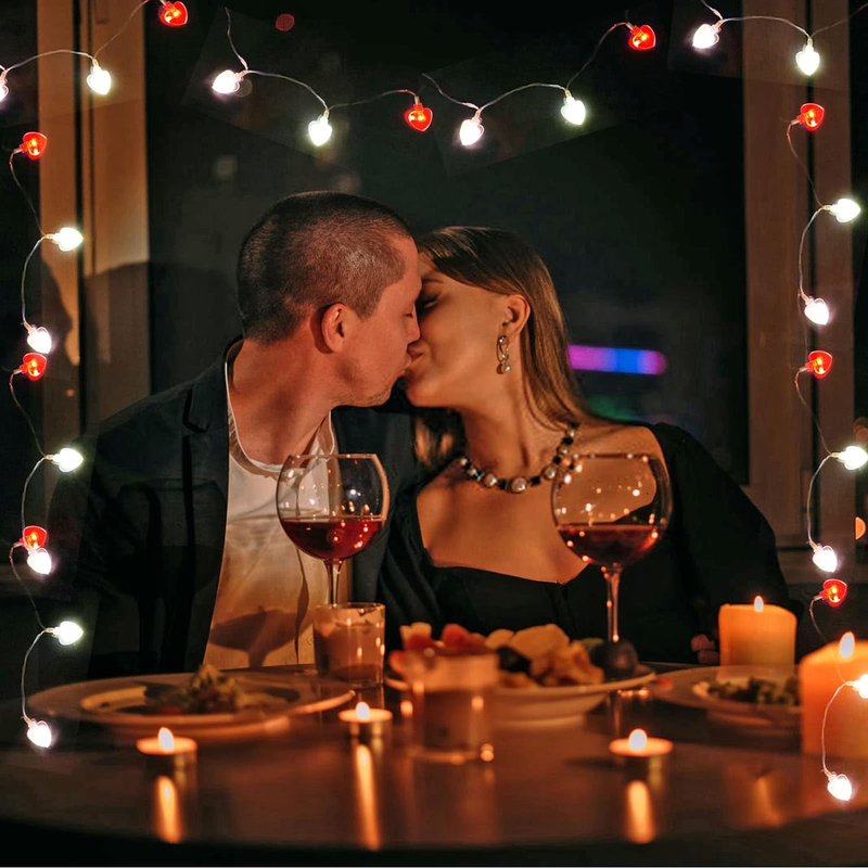 Valentine'S Day String Lights, 10 Ft 30 LED Red Pink and White Heart Shaped Bulb