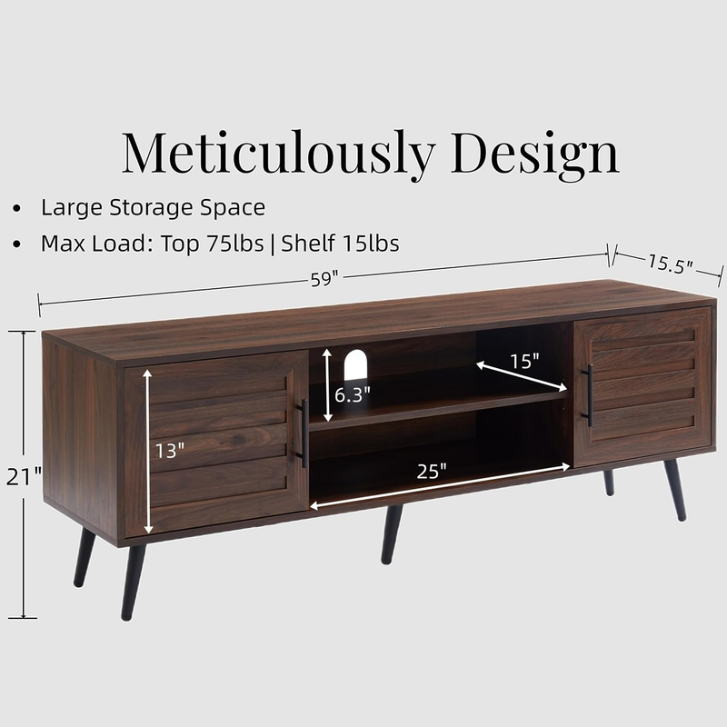Mid Century Style Modern Walnut TV Stand for 65 Inch Tv, Wood Entertainment Cent