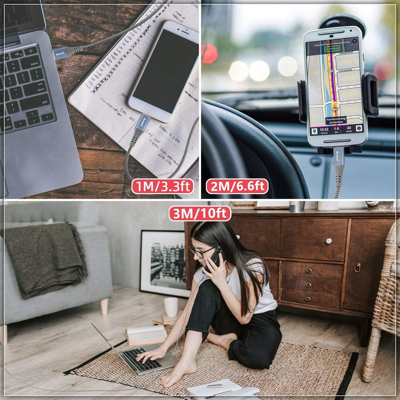 USB C Cable,3Pack [10ft + 3.3ft + 6.6ft]3A Fast Charging Cord USB Quick Charger
