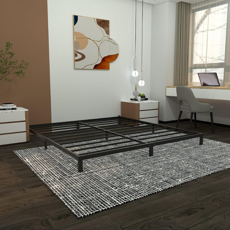 Low Bed Frame, 7-Inch Metal Bed Frame Queen Size, Heavy Duty Low Profile Bed Fra
