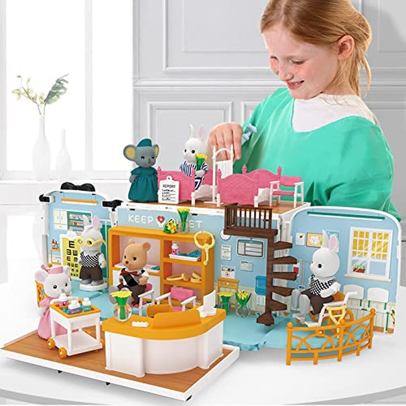 Dollhouse Playset for Girls - Kids Pretend Play Doll House Toy Doctor Kit Hos...