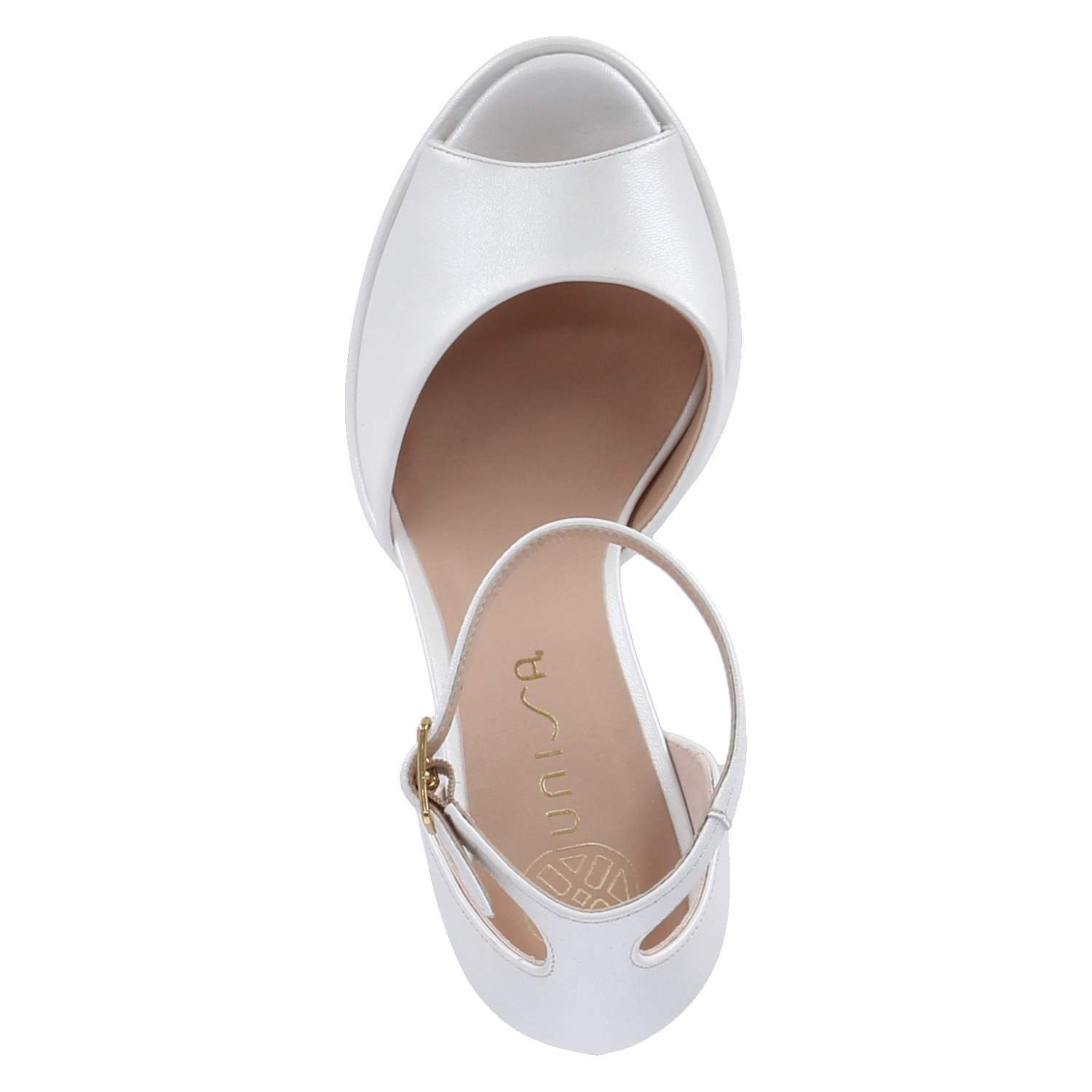 Pre-owned Unisa Brautschuhe Riemchen-sandaletten Vejer Weiss Leder Plateau Blockabsatz