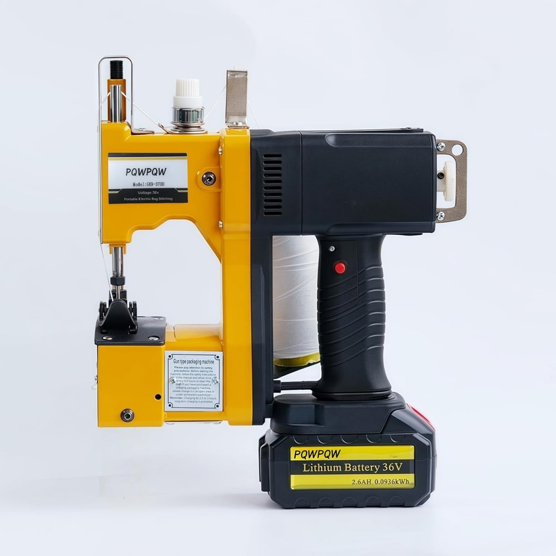 Bag Sewing Machine, 2S/Bag Portable Bag Sewing Machine, Industrial Bag Closing Machine for Packing Woven Bags Non-Woven Fabrics Leather (Yellow, Lithium Battery - 36V)