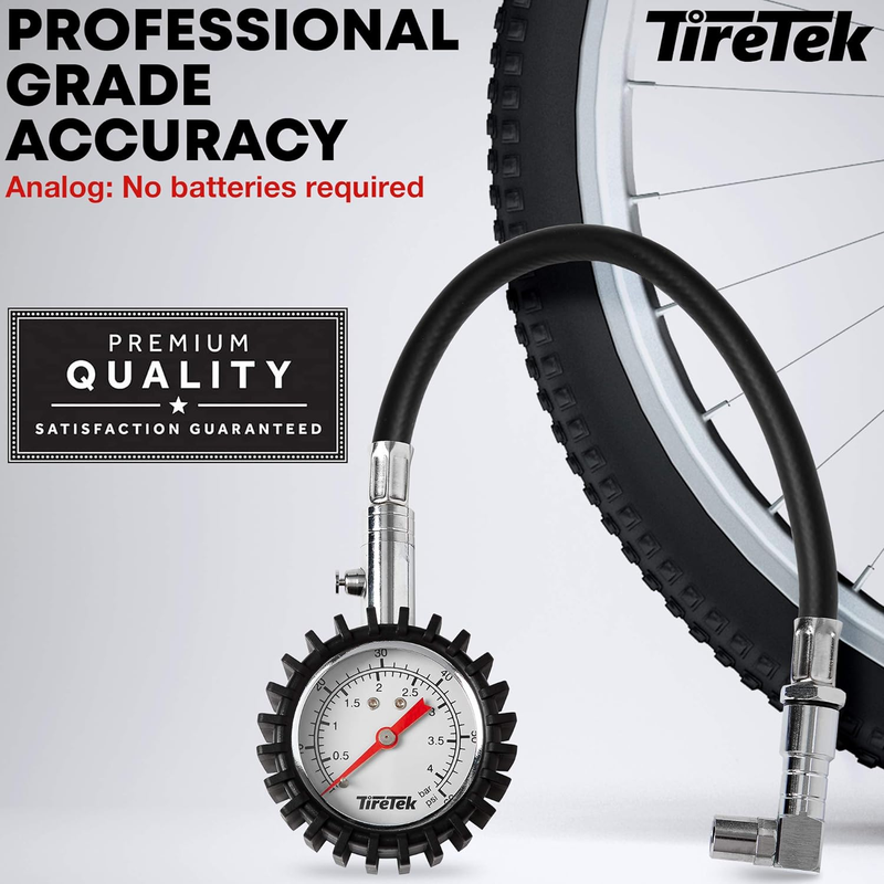 Mountain Bike Presta Tire Pressure Gauge, 60 PSI W/Interchangeable Presta Valve