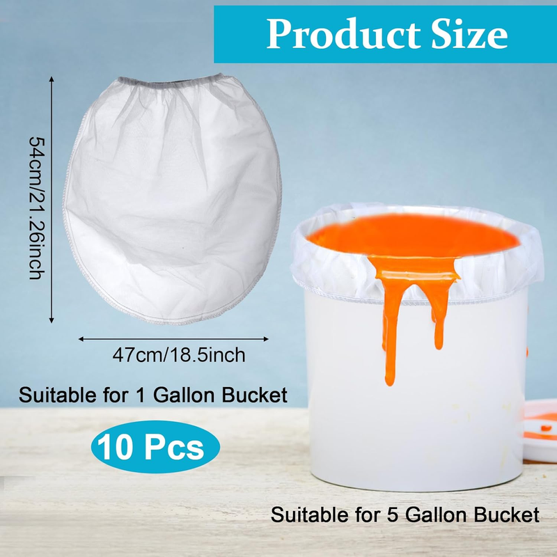 10 Pcs Paint Strainer Bags, 5 Gallon Paint Strainer with Elastic Top Opening Whi
