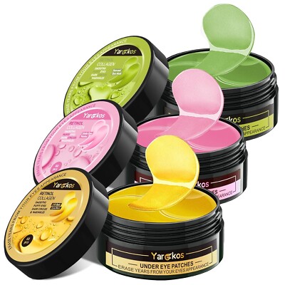 3 Packs 60 Pcs Under Eye Patches, 24K Gold+Pink+Green, 30 Pairs Undereye Mask fo