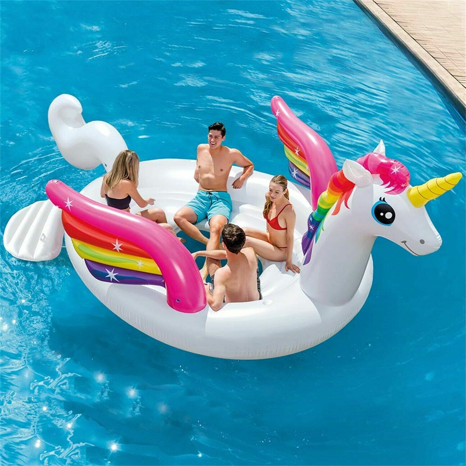 INTEX Schwimminsel Party Einhorn (429x302x152cm) Partyinsel Unicorn XXL