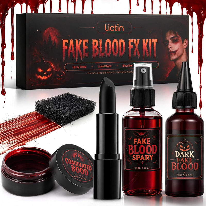 Lictin Kunstblut Halloween 5Er Set, Fake Blut Halloween Schminke Set