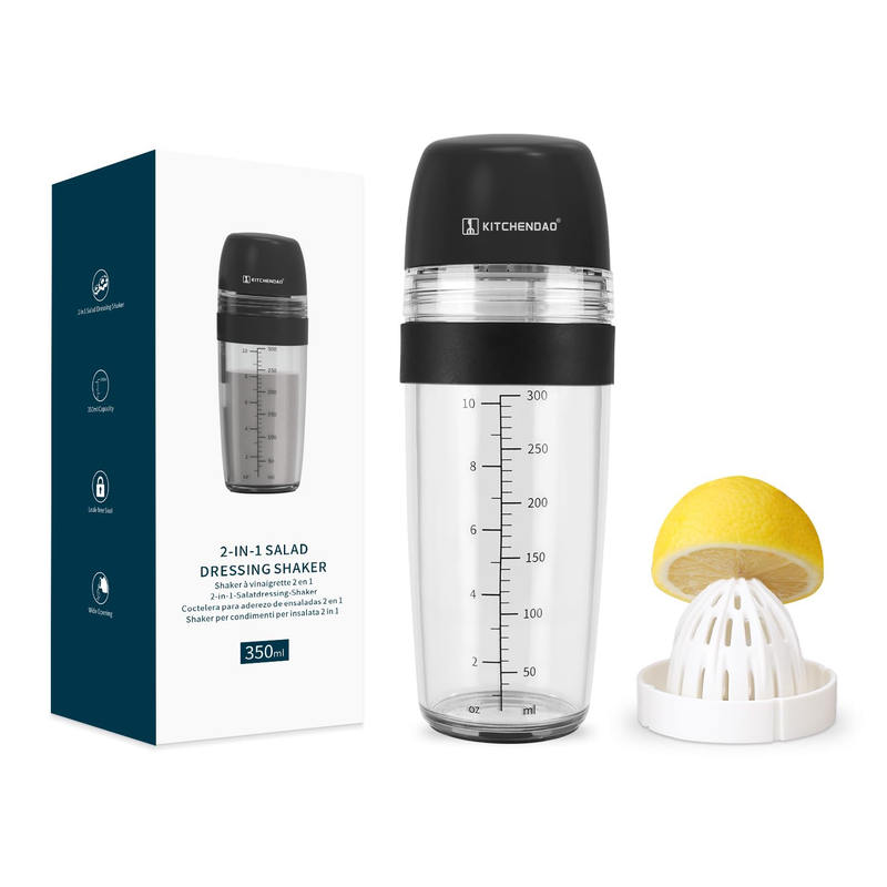 KITCHENDAO 2 in 1 Salad Dressing Shaker Container with Juicer, Pour Spout, Leakp