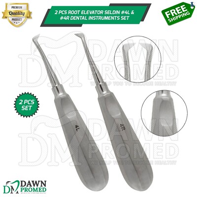 2 Pcs Root Elevator Seldin #4L & #4R Set Surgical Dental Instrument German Grade