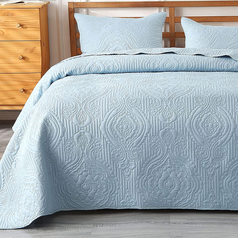 Pillow Shams 3 Pcs King Quilt Set Light Blue