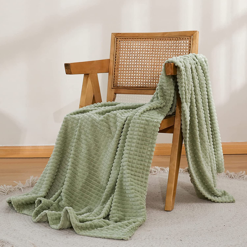 Waffle Knit Sage Green Light Throw Bedroom Sofa Fleece