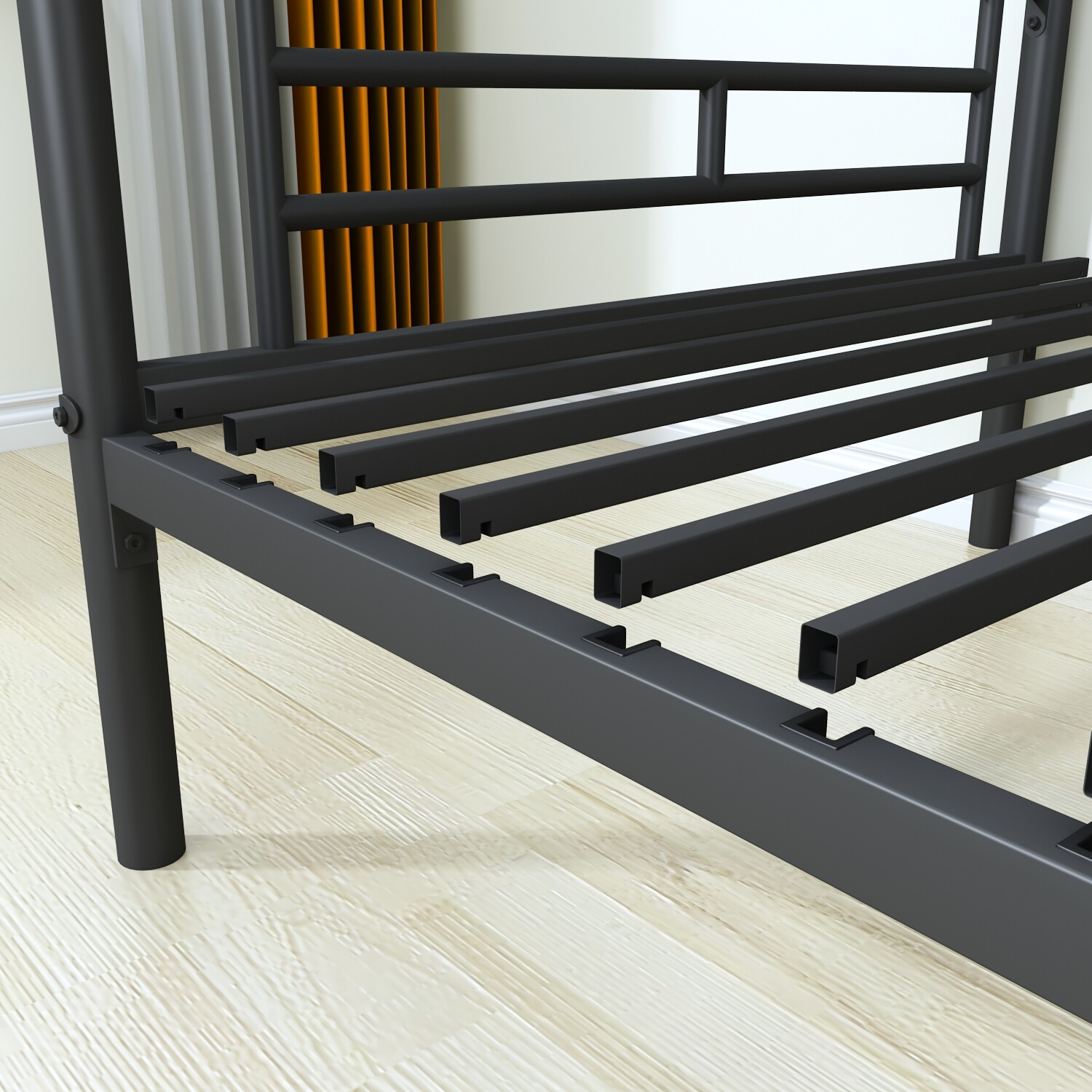 Black Twin Metal Bunk Bed Frame with Removable Ladder Comfortable Rungs Safety