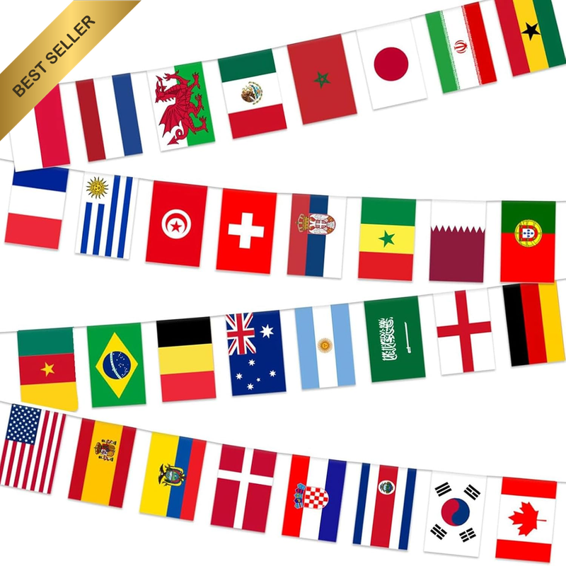 50 Flags of the World 2024, 15M Banner Bunting Various National Flag, Durable Po