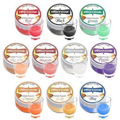 Luster Dust Edible Set 10 Colors:  Drink Glitter Edible Dust for Baking D