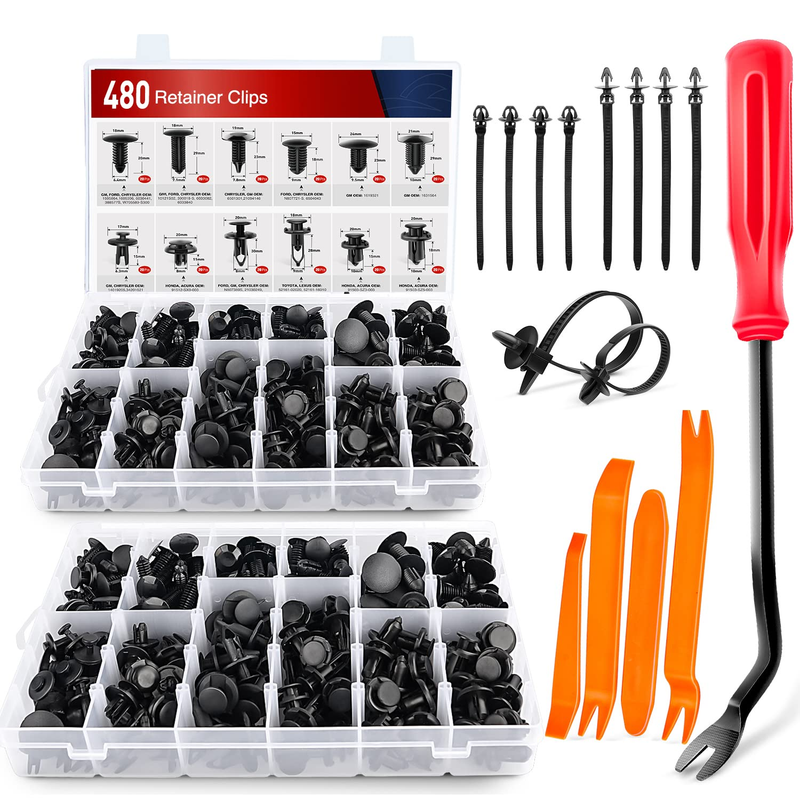 480Pcs Car Retainer Clips & Fastener Remover with 12 Most Popular Sizes Auto Pus