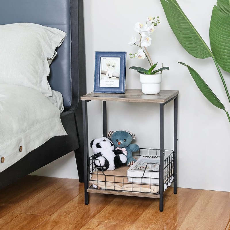 2-Tier Record Player Stand - Retro Side End Table w/ Vinyl Record Storage Shelf