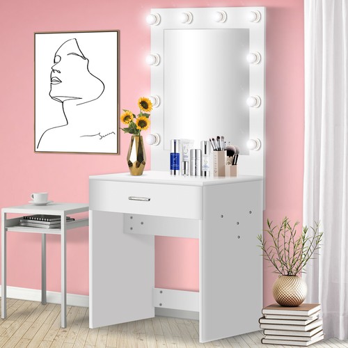 Makeup Vanity Dressing Table Set W Vanity Leds Mirror W 1 Drawer