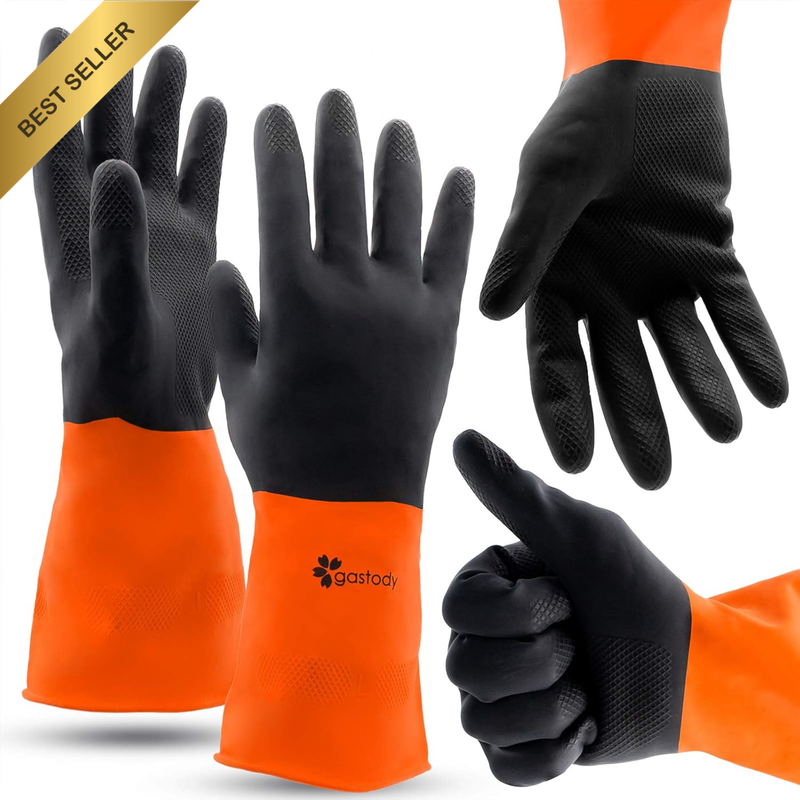 2 Pairs Chemical Resistant Latex Gloves – Reusable Waterproof Heavy-Duty Gloves