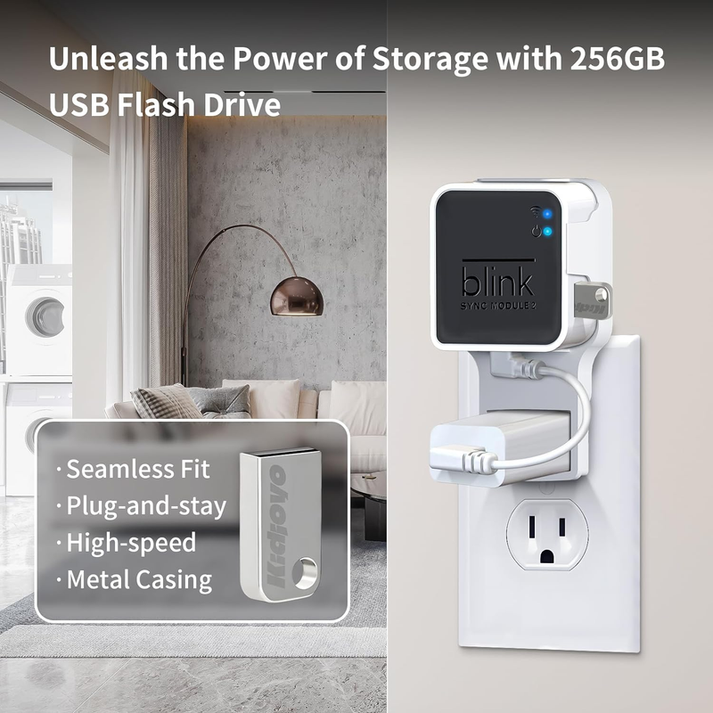 256GB USB Flash Drive & Outlet Wall Mount for Blink Sync Module 2 with ...