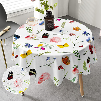 round Table Cloth 60 Inch, Spring Floral Tablecloth, Waterproof Stain Resistant 