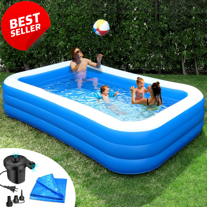 Inflatable Pool 10x6 Ft Electric Pump Ground Tarp Fast Setup Reinforced - US