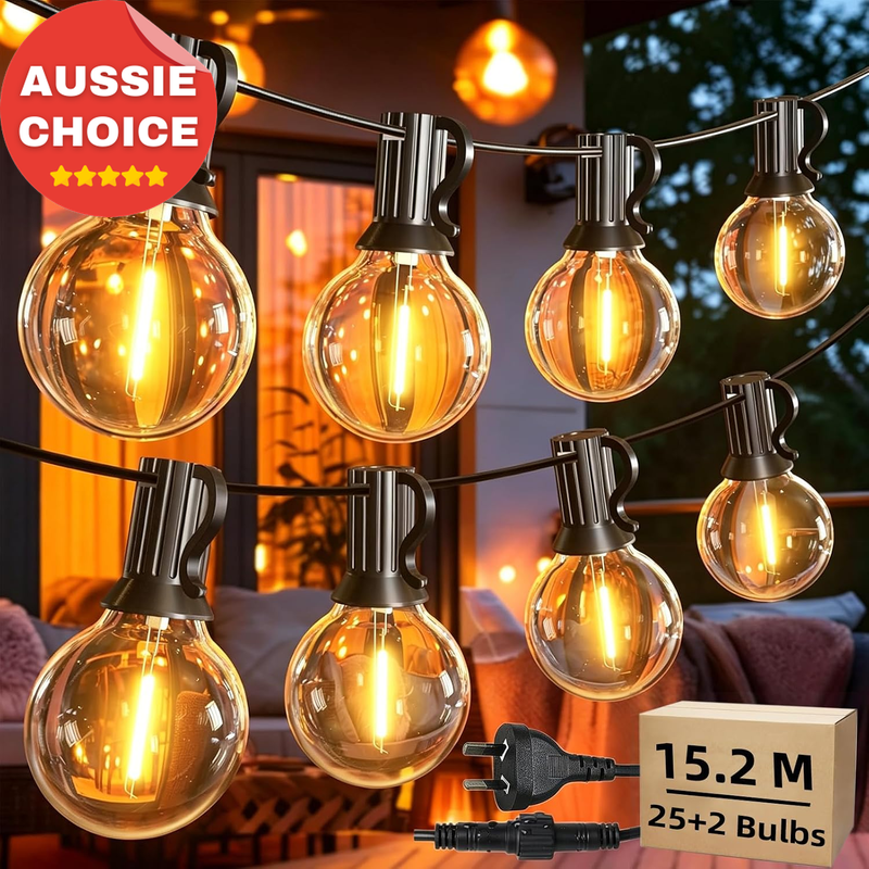 Outdoor LED String Lights 15.2M 25 G40 Globe Bulbs Patio Garden Party Decor
