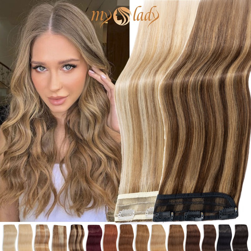 Highlight One Piece Clip In 100% Real Remy Human Hair Extensions Half Full Head