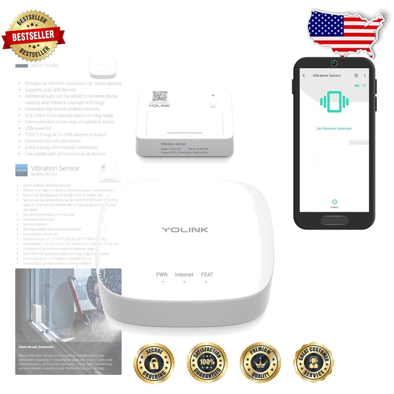 Smart Vibration Sensor & Hub with Glass Break and Movement