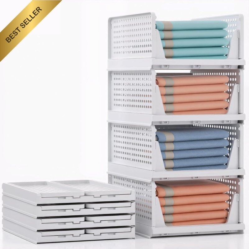 Stackable Storage Drawers, L Size Closet Organizers and Storage of 4 Pack Closet