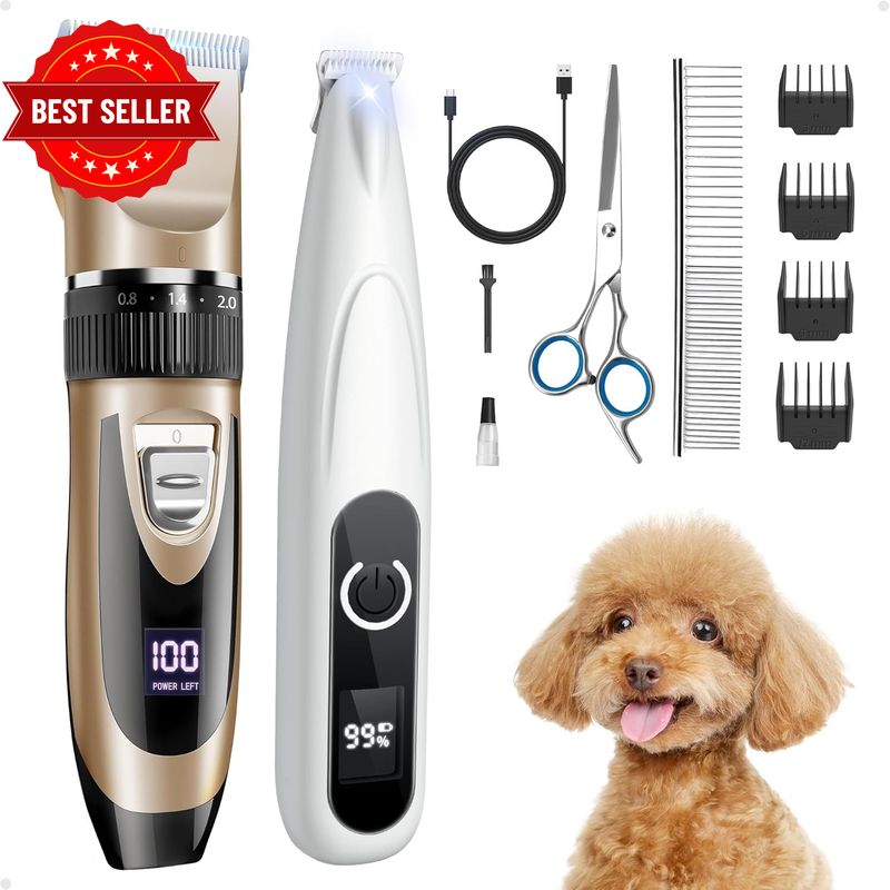 2 in 1 Dog Grooming Kit, Low Noise Rechargeable Dog Clippers for Grooming, Cordl
