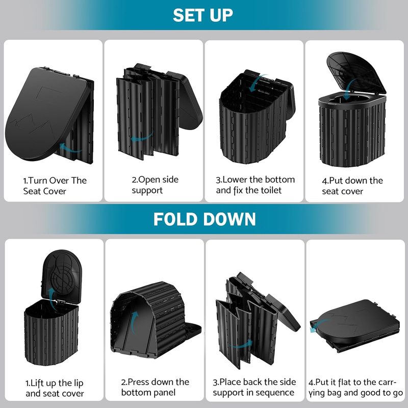 Portable Toilet, Upgraded 12-Inch Toilet Seat, Folding Toilet with ...